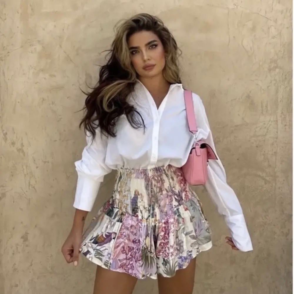 Zara Floral Patchwork High Waisted Flare Shorts